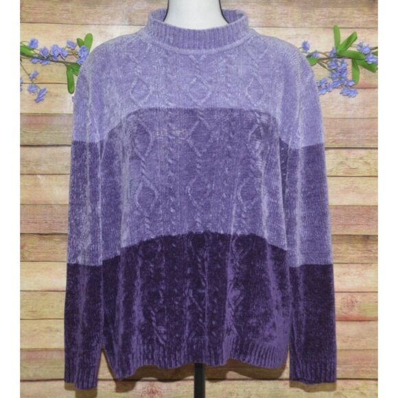 Alfred Dunner Womens Purple Mock Neck Cable Knit Chenille Sweater Plus Size 1X - Picture 1 of 10